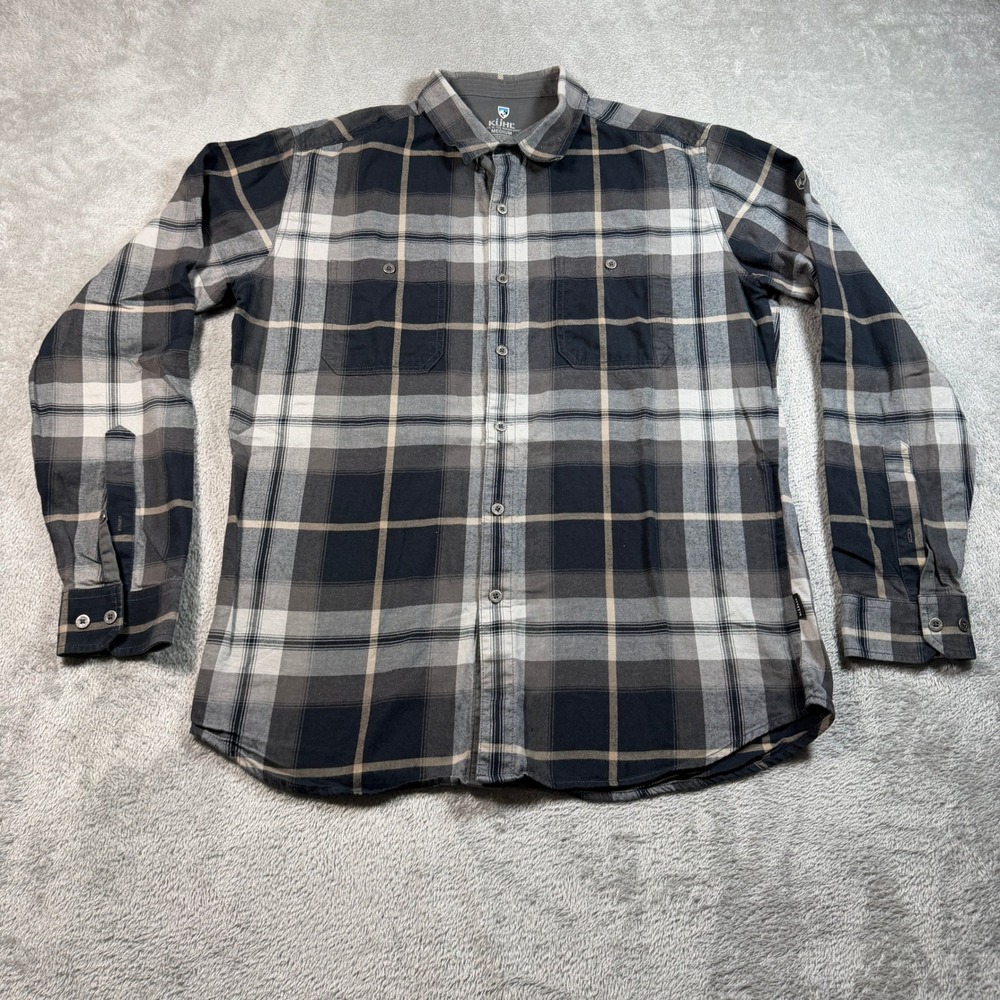 Kuhl Fugitive Flannel Shirt Mens Medium Black Plaid Long Sleeve Button Up 7202